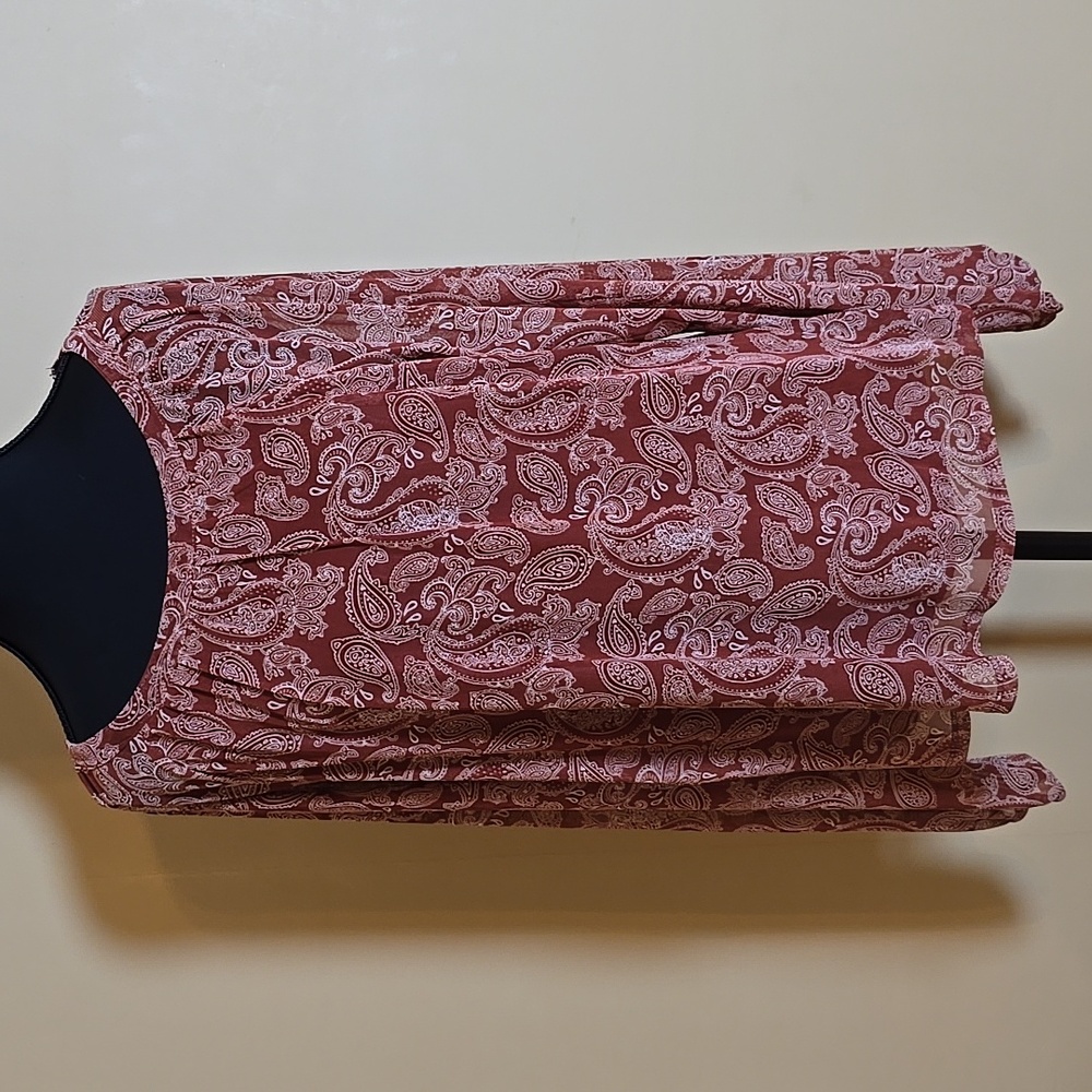Madison Michelle Long Sleeve Rust Paisley Blouse  L - Picture 3 of 5